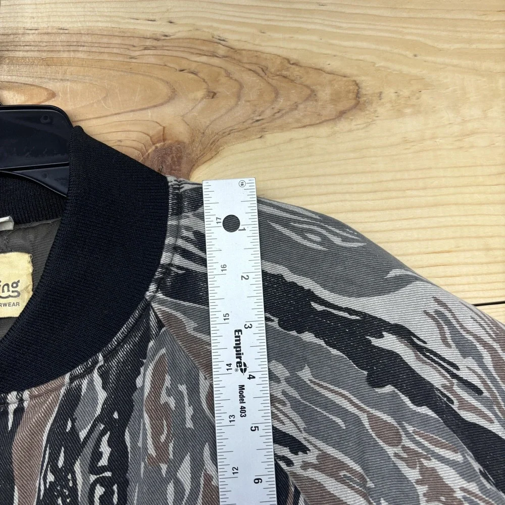 Vintage Viking Bomber Jacket Mens Medium Brown Tiger Stripe Camo Quilted Hunting